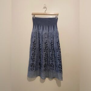 Lapis Blue Embroidered Midi Skirt. One size